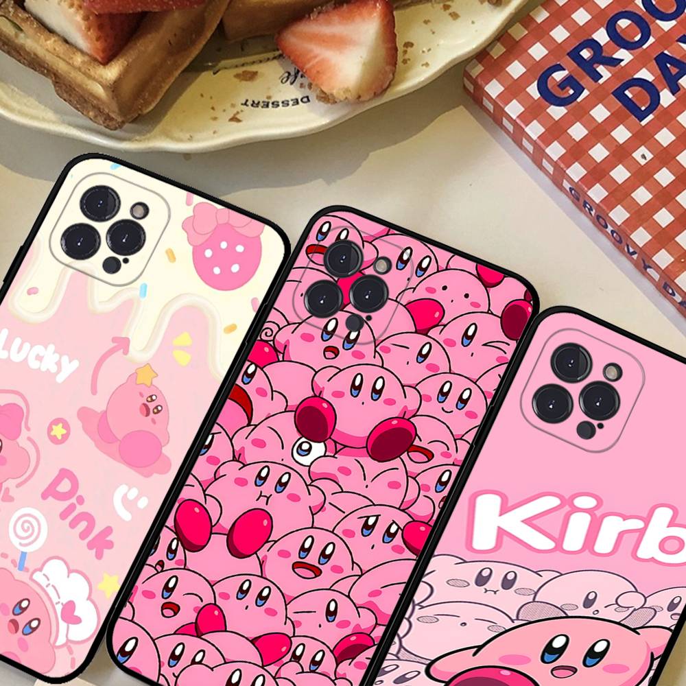 Anime K-Kirby Lovely Phone Case For Iphone 16 15 17 13 14 12 11 Pro Max Plus Black Shell Cover Case