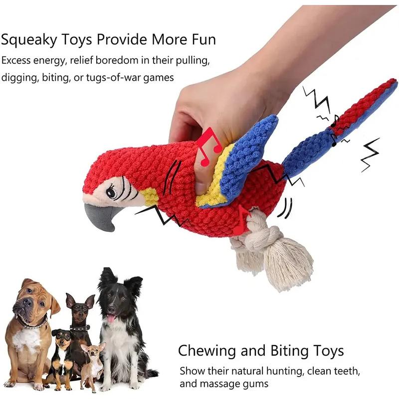 Indestructible Plush Parrot Dog Toy, Squeaky Stuffing Toy, Pet Supplies for Small and Big Dogs