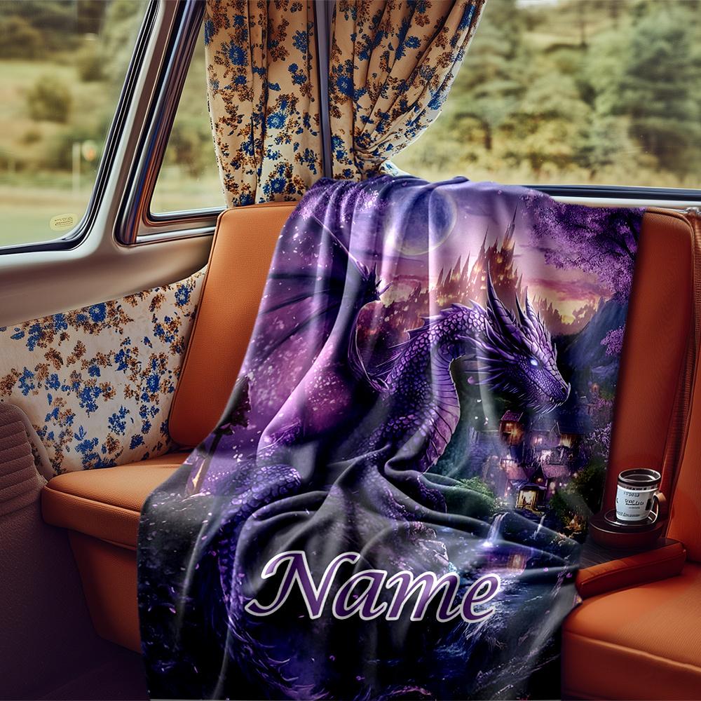 Mystical Dragon Overlooking Enchanted Castle Blanketcustomizable With Your Namecomfortable And Stylish Perfect For Travel Beds Chairs Offices Sofas