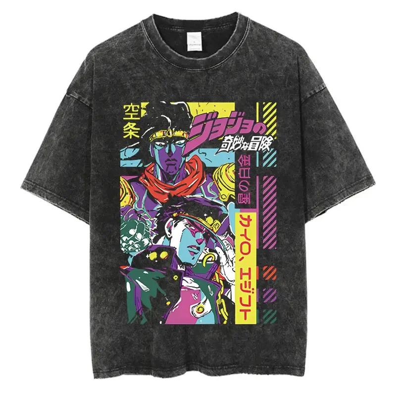 Vintage Washed JoJo Bizarre Adventure Anime Print Arrival Pure  Cotton Clothing Fashion Mens Tshirts