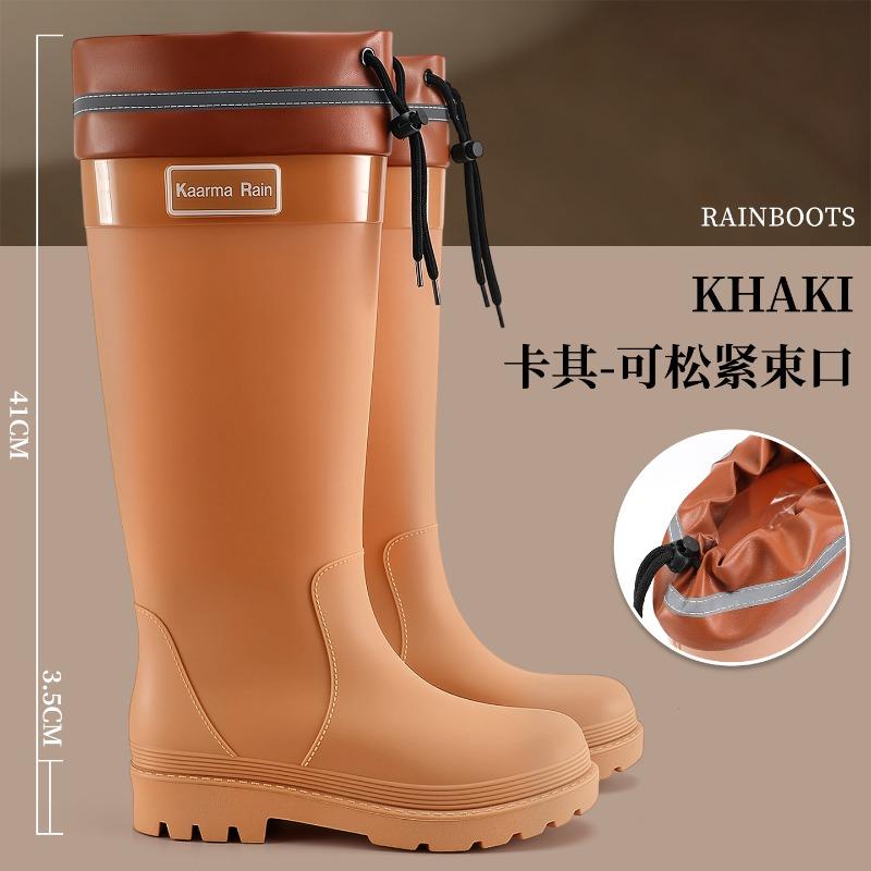 Extra High Rain Shoes Women's Water Shoes Fashion Wear Waterproof and Velvet Warm Adult Rainforest Hiking Non-slip Rubber Rain Boots
