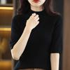 Spring and Summer Loose and Versatile Knitted Short-sleeved Women's Large-size Round Neck Solid Color Bottoming Shirt Knitted Shirt Thin