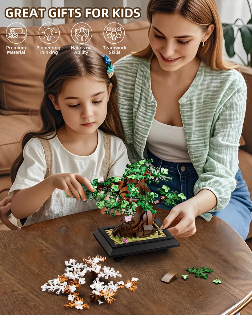 Gobricks MOC Vier Jahreszeiten Blumenbaum Bausteine Modell Frühling Sommer Herbst Winter Bonsai Baum Heimdekoration Bausteine Spielzeug