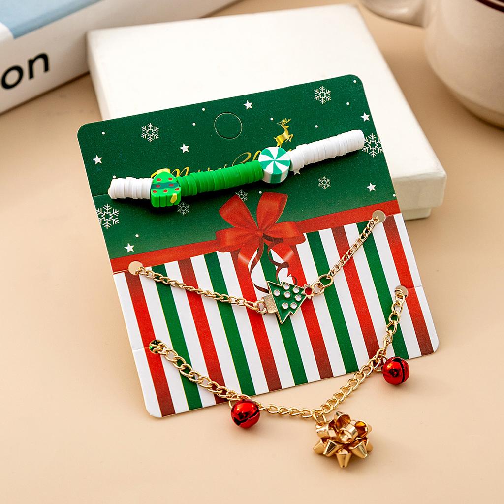 Christmas Elk Bell Bracelet, Cartoon Oil Drip Adjustable Santa Cane Sugar Bracelet Female