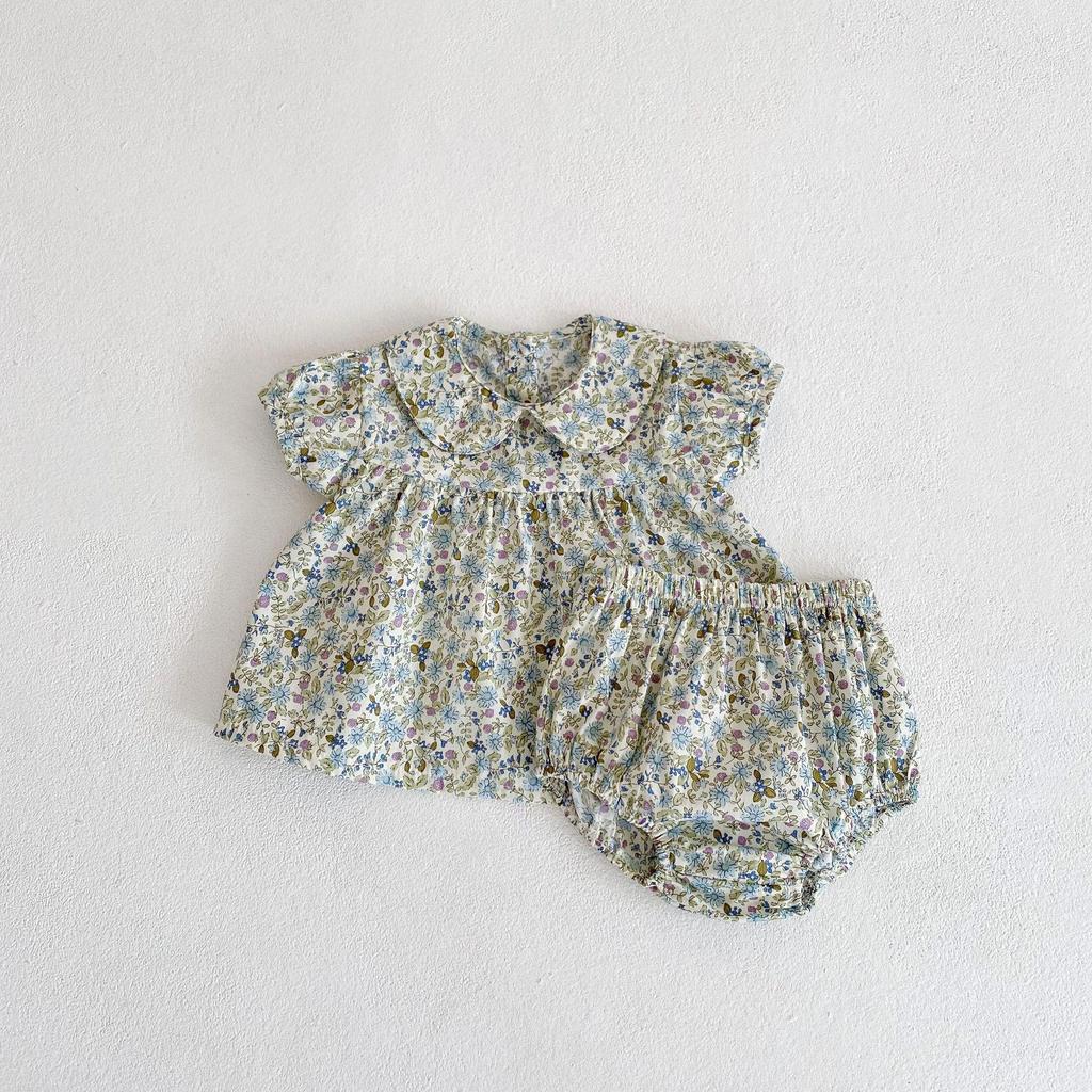 Summer 2025 Baby Girl Orchid Flower Peter Pan Collar Top & Pants Set