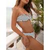 Sexy gestreifter Bikini Damen Frontring Bandeau Push-Up String Badeanzug Sommer Badeanzug zweiteilige Bademode Biquini