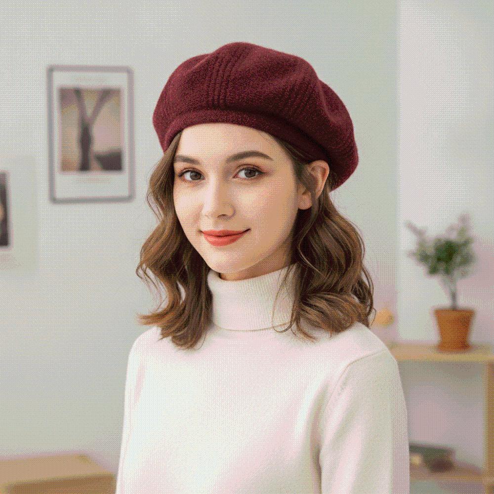 Soft Winter Woolen Beanie Elastic French Style Cap Plush Thermal Headwear Knit Beret Hat  Students