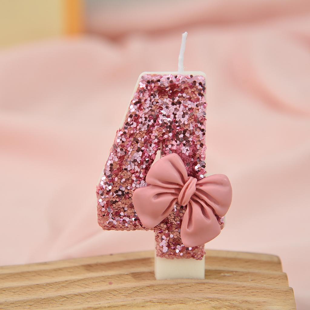Pink bow color matching candle creative sequin anniversary digital birthday cake candle decoration candle jars with lidwholesale