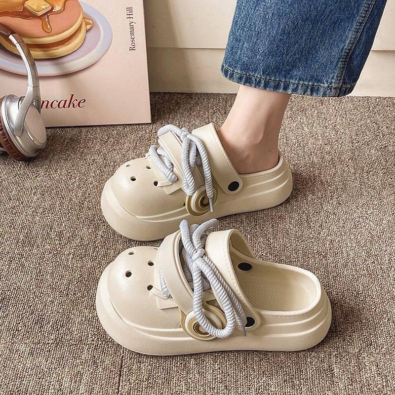 Spring and summer big head couple thick-soled heightening hole shoes men and women punk headphone shoes wear soft-soled cool slippers sandals