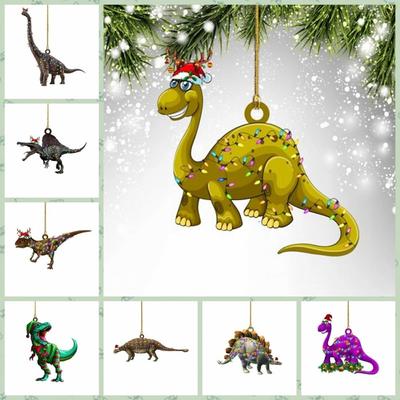 2D Christmas Tree Dinosaur Pendant Acrylic Decorative Acrylic Christmas Tree Decoration Hanging Dinosaur Pattern