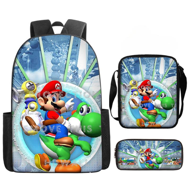 Student Schoolbag Three-Piece Set, Animation Cartoon Backpack, Shoulder Bag, Pencil Case.