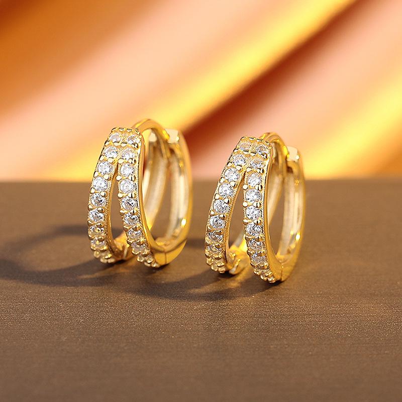 Double Row Diamond Earrings Ear Buckles Fashion Versatile Earrings Best Selling Creative Wind Earrings золотой