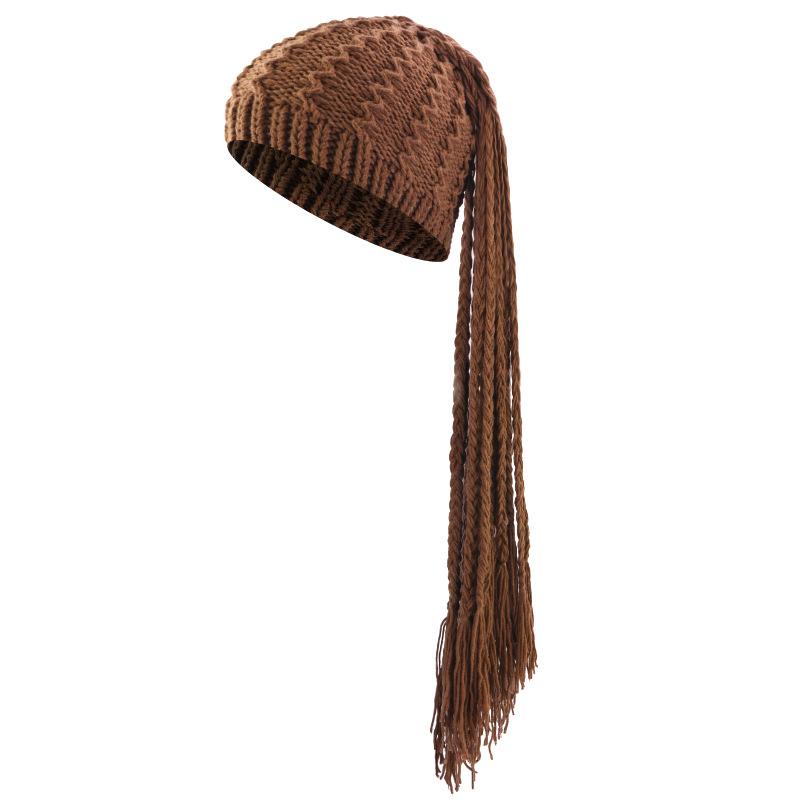 Trendy Women'S Handmade Crochet Winter Hat Braided Tassels Hip-Hop Elastic Warm Beanie Ear Protection Hats Halloween Funny Caps