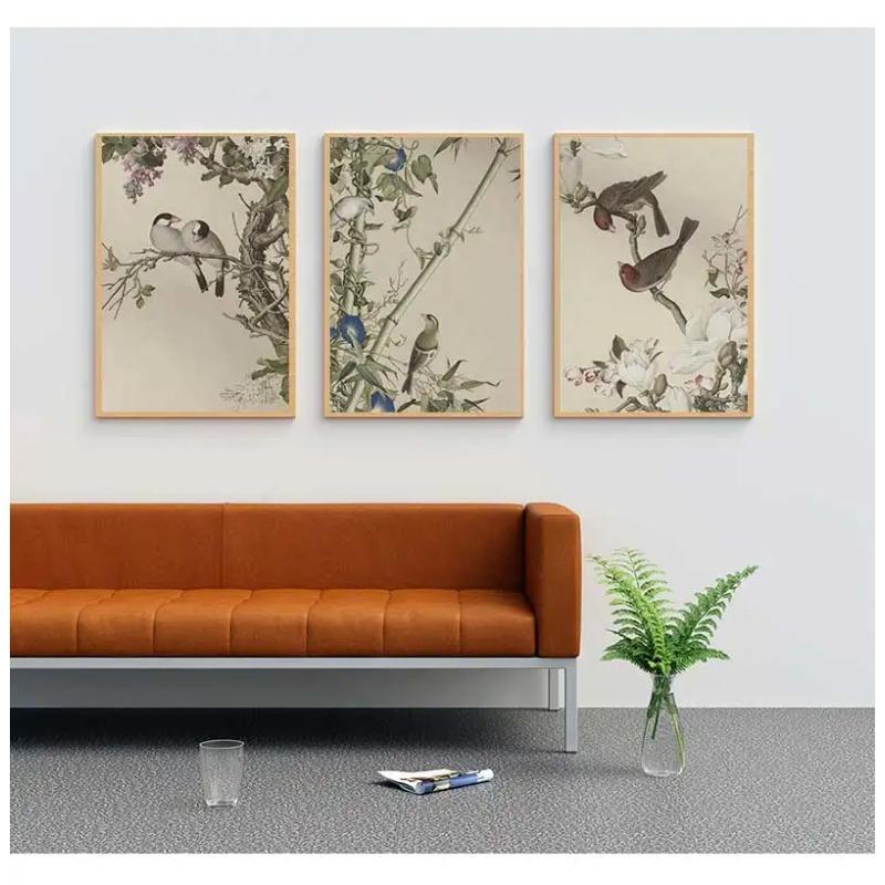 3 Vintage Oriental Bird Flower Canvas Wall Art Poster–Classic Chinese Style Floral Printing for Timeless Home Decor,Ideal Gifts