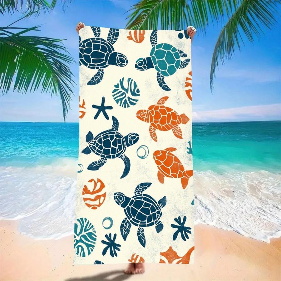 Beach Towel Oversized Sand Free Quick Dry Microfiber Sea Turtle Watercolor Print Blue Towels for Adults Pool Swim Camping Travel