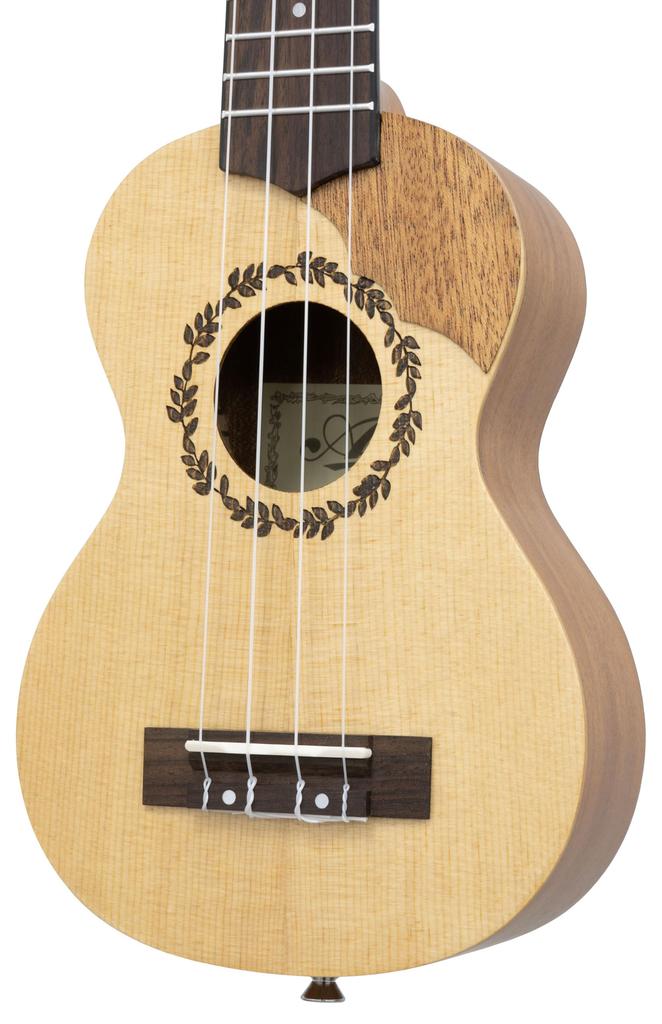 Aria AU-1S Special Order Model Laser-Engraved Pickguard Soprano Ukulele with Bone Nut & Saddle, Aquila Strings, and Spruce Top