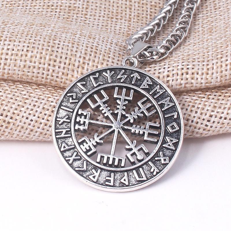 Norse Viking Odin's Runes Necklace Vegvisir Symbol Compass Pendant Vintage Necklaces for Women Men Jewelry