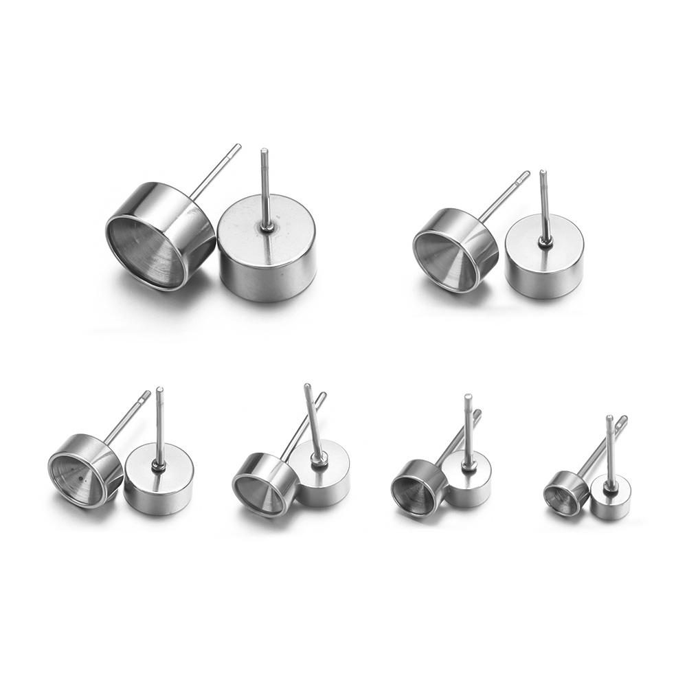 20Pcs Stainless Steel Blank Base Round Tray Post Stud Earrings Settings Fit 4 5 6 7 8 10mm Cabochon For DIY Earrings Jewelry