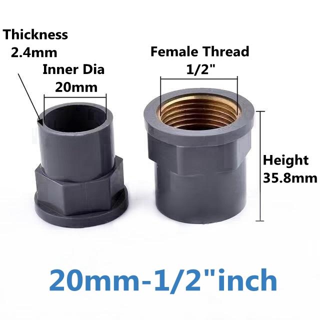 

1-3 шт. 20~32 мм на 1/2~1 дюйм Серый ПВХ Медная внутренняя резьба Трубная муфта Прямая Садовое орошение Водопроводные трубные соединения 1Pc