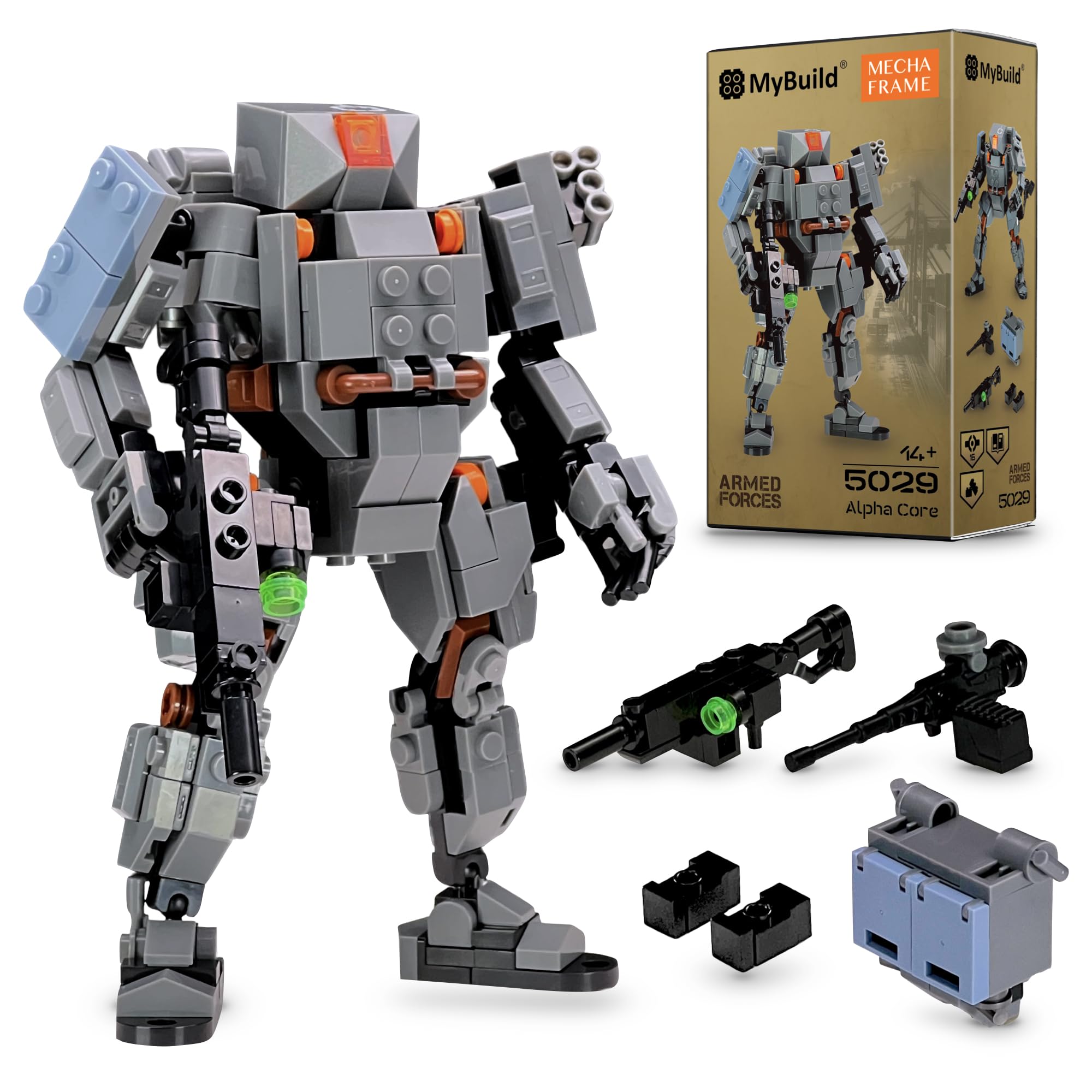 

MyBuild Armed Forces Alpha Core 5029 - General-Purpose Tactical Mech | Modular Equipment Compatible | Articulated Robot Model | Ages 14+