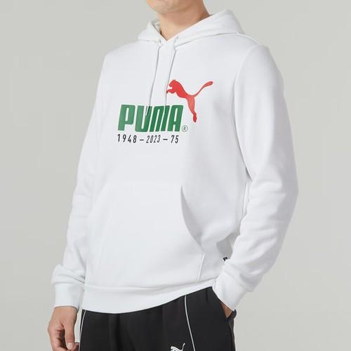 Men's PUMA Letter Print Fleece-Lined Hoodie in White