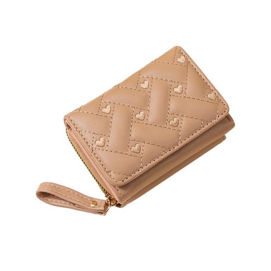 

Women Stylish Tri-Fold Wallet Embroidered Heart Cash Wallet Mini Card Holder Wallet with Zippered Coin Pocket for Dating Shopping світлого кольору хакі