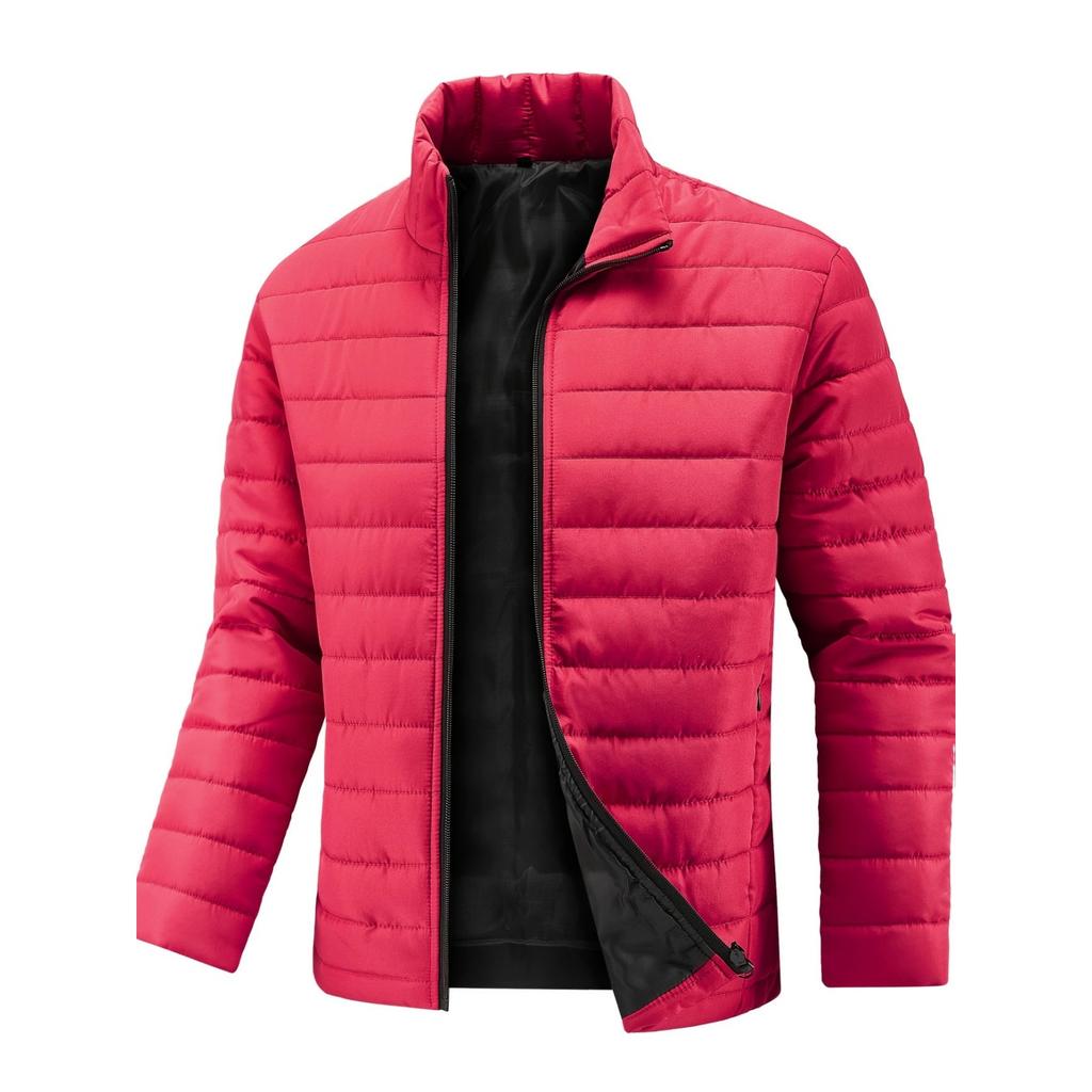 Men's Casual Thin, Form-fitting Stand-up Collar Cotton Jacket, Men's Solid-colored Long-sleeved Shirt With Cotton And Warm Zipper Jacket