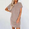 Women's Casual Fashion Color Strip Short-sleeve Pocket Dress
