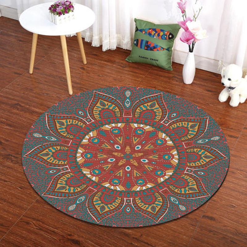 Ethnic Style Round Floor Mat Mandala Living Room Coffee Table Blanket Home Bedroom Bedside Blanket Hotel Guesthouse Carpet