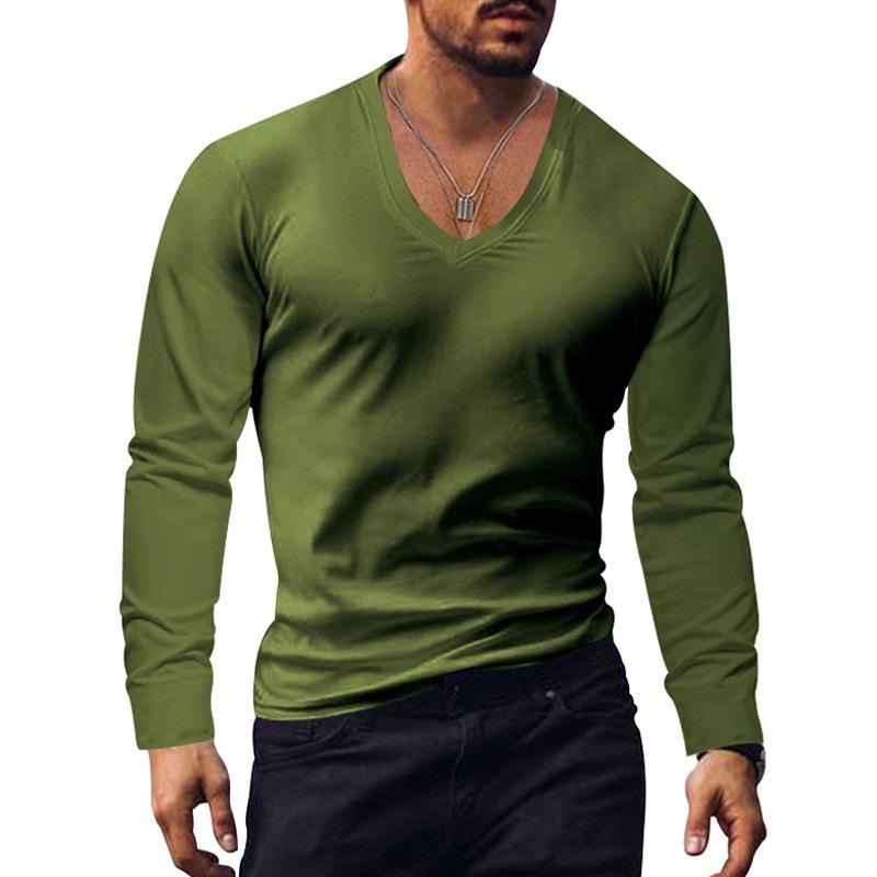 Cross-border Men's T-shirt Cross-border Top Spring and Autumn Base European and American Men's Clothing Color Large Size Casual Long-sleeved Men