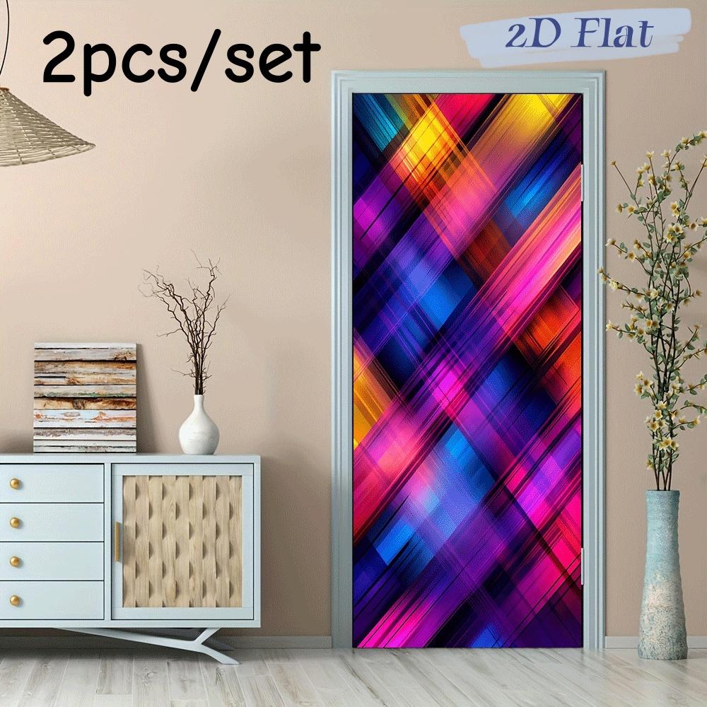 

2pcs colorful geometric line decorative wall stickers, interweaving various brilliant colors into unique abstract art patterns, (as the picture,38.5x200cmx2)