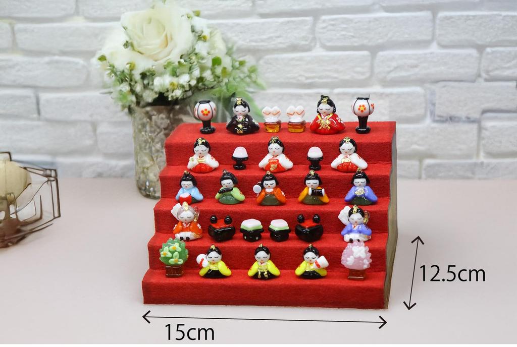 Glass Square Adorable Glass Hina Doll Display Set 5-Tier (Small)