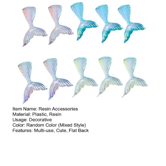 10Pcs Resin Accessories Shiny Lovely Flat Colorful Fish Tail Mini Back Ornament Tail Mermaid Charms Hairbow