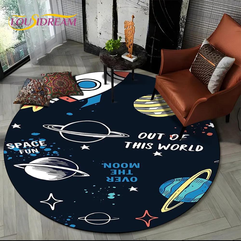3D Astronaut Space Cartoon Round Area Rug,Carpet Rug for Living Room Children's Bedroom Sofa Playroom Decor,Non slip Floor Mat