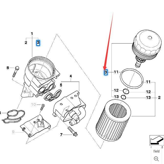 BMW 1, 3 Series, X1 N46 Oil Filter Housing & Cover (Part: 11427508968)