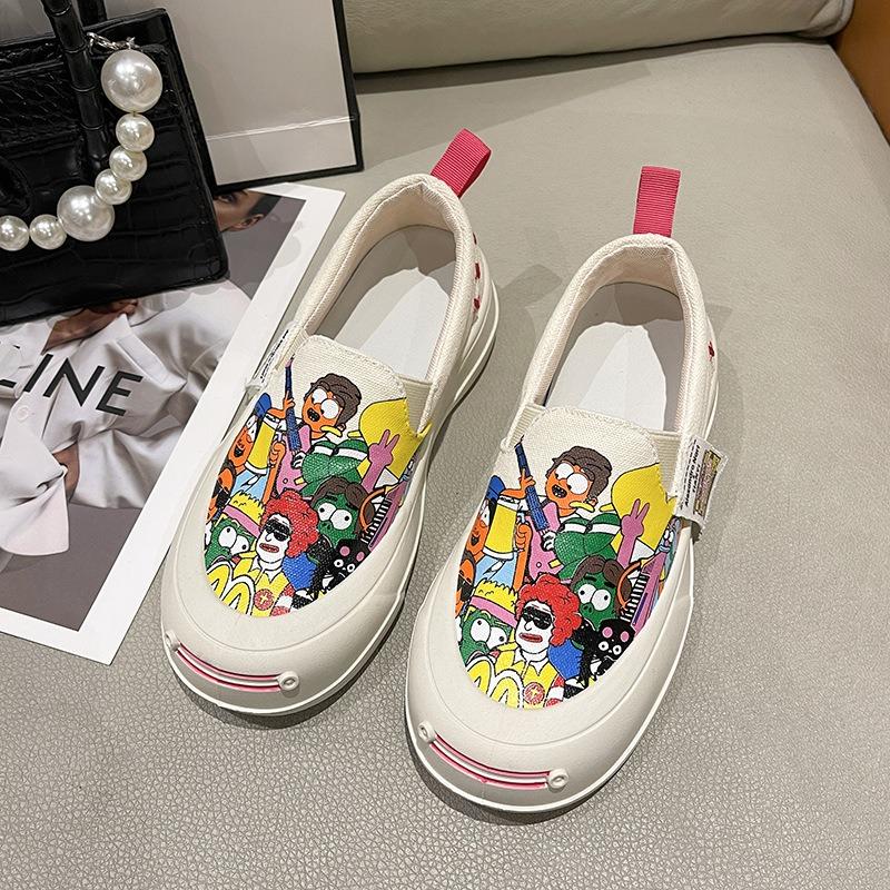Fashion Cartoon print Women Platform Vulcanized Shoes Woman Thick Sole Canvas Loafers Fashion Graffiti Sneakers Flats Sports Shoes