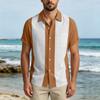 Men Short Sleeve Casual Button Down Shirt Relaxed Fit Lightweight Fabric Vertical Stripe Pattern Lapel Collar Pocket Design