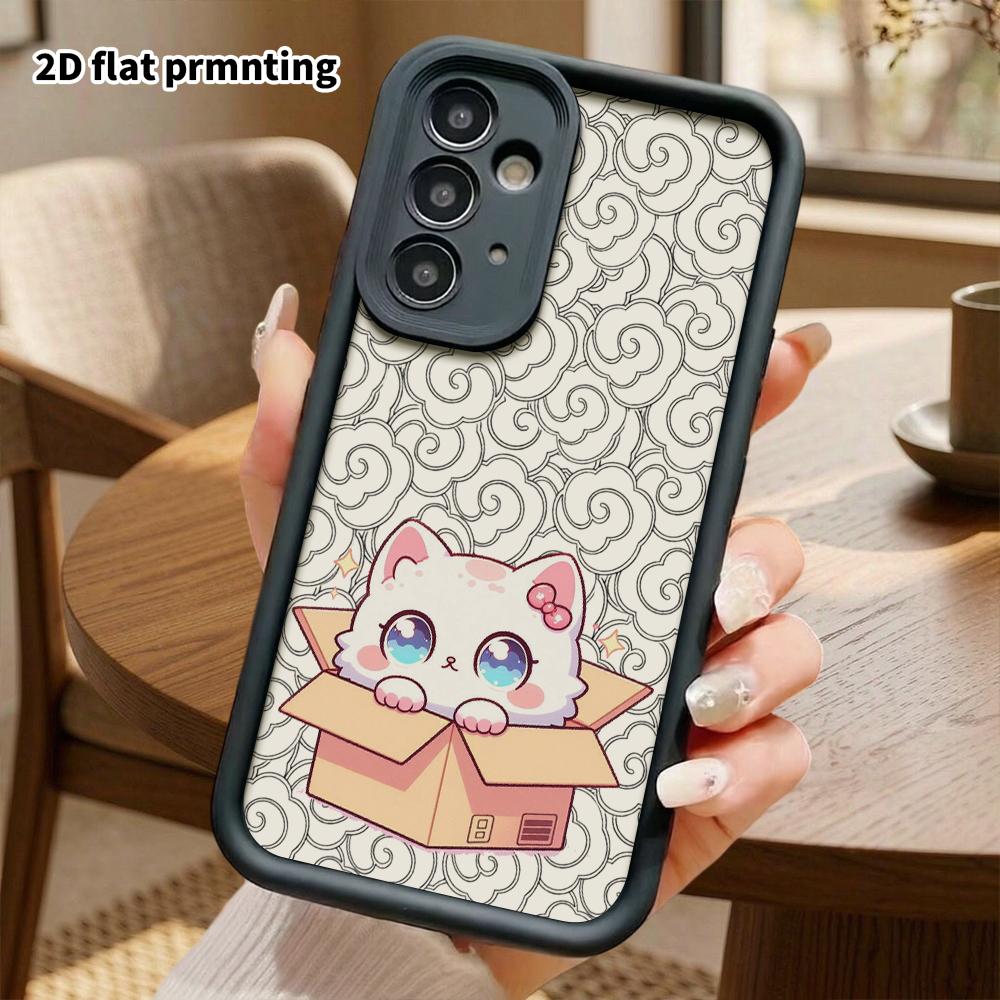 Phone Case: 2D Flat Samsung Galaxy A34 A35 M05 M06 S20 S22 S21 FE Plus 5G Protective Case, Cardboard Little White Cat, Christmas and Halloween Gifts