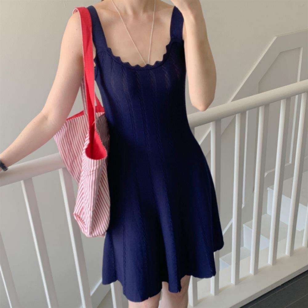 New Arrivals Open RUn Women Slim Fit U Neck Sleeveless Knit Mini Dress