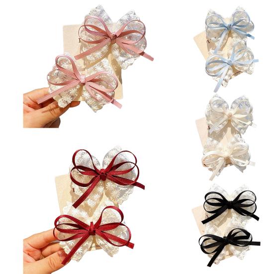 Girl Hairpin Hand-Sewn Embroidery Lace Ribbon Bowknot Decor Hair Clip Sweet Style Kids