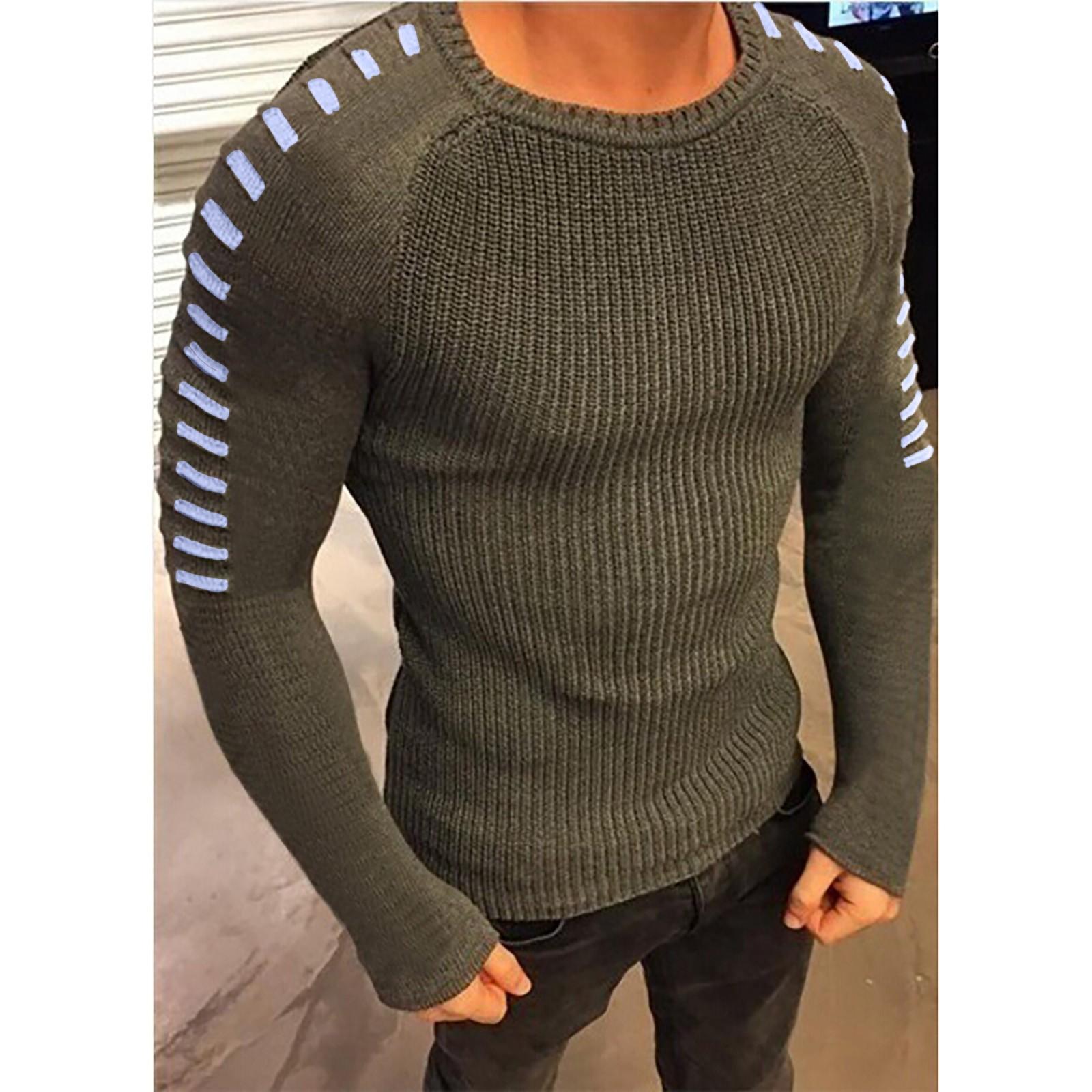 

Мужской свитер, однотонный модный вязаный топ с круглым вырезом и длинными рукавами L