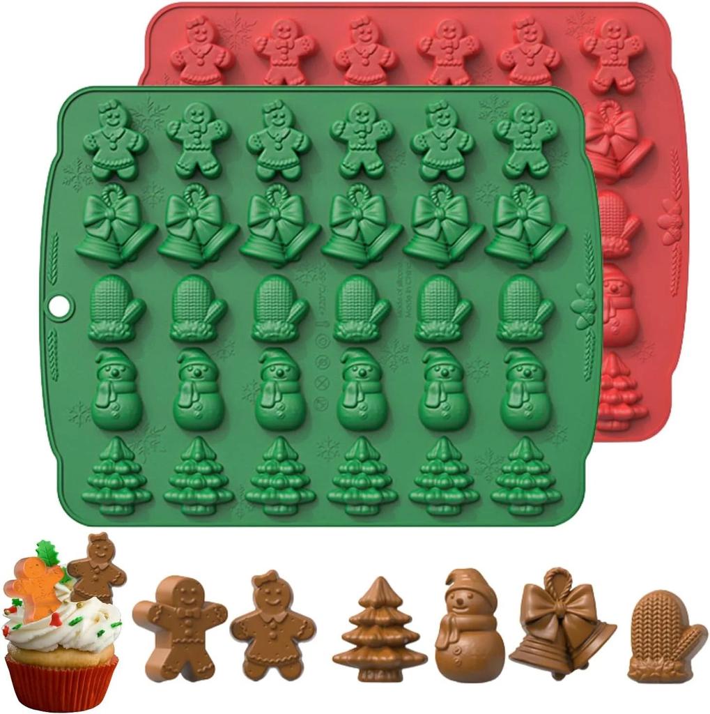 Weihnachts-Silikonform für Schokolade, 5-in-1, BPA-frei, für Kekse, Backformen, Süßigkeiten und Fudge