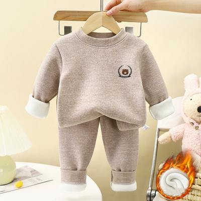 2 Pièces/Ensemble Vêtements Thermiques Automne Hiver pour Enfants Sous-vêtements pour Garçons avec Polaire Épaissie Filles Chaud Couleur Unie Ensemble de Base