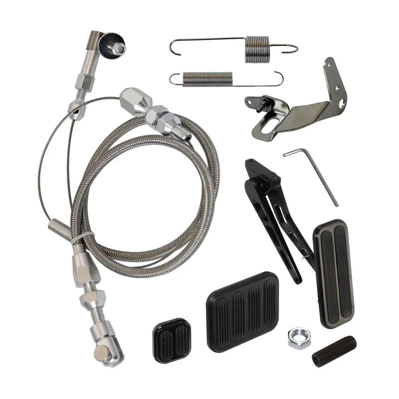 Gas Pedal w/Brake +Clutch Pad & 24"/36'' Throttle Cable Bracket Spring Kit XL Series Billet Aluminum Non-Slip Black/Silver
