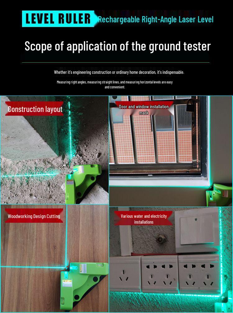 Vysoce přesný zelenomodrý laserový vodováha s jemnou čárou a značením pravého úhlu