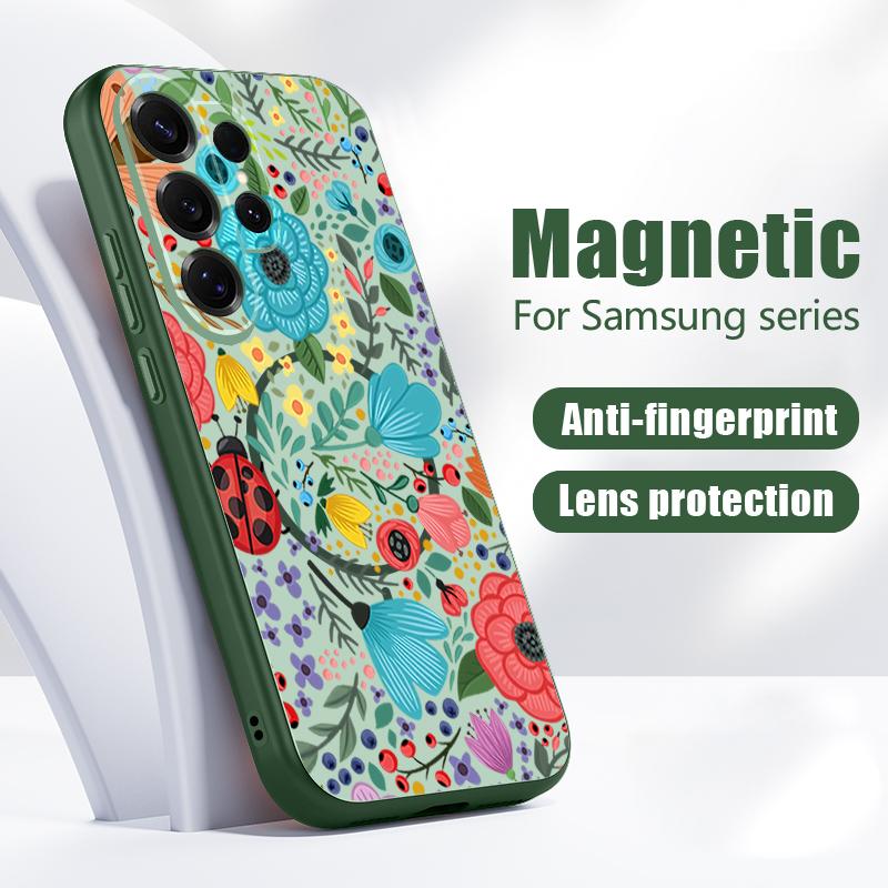 Etui z kwiatowym wzorem lawendy, piwonii i róży dla Samsung Galaxy S26 Ultra S25 Edge S24 Plus S23 FE S22 A17 A54 A55 A56 A57 5G Magnetyczne Pokrowiec dla Magsafe