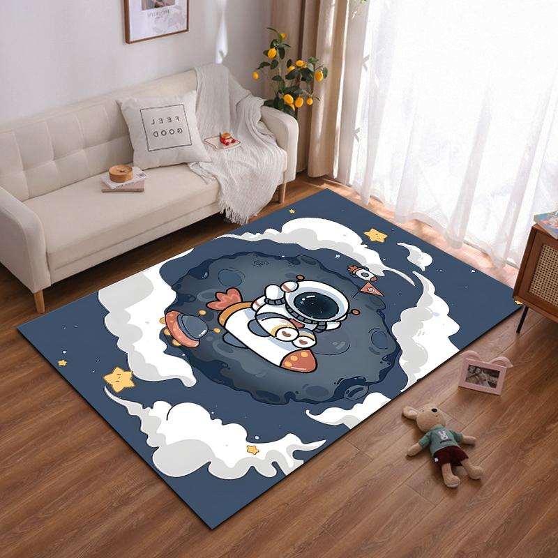 Astronaut in Space Cartoon Rug for Kids' Room Suitable for use as an anti-slip game mat for living room and bedroom sofas