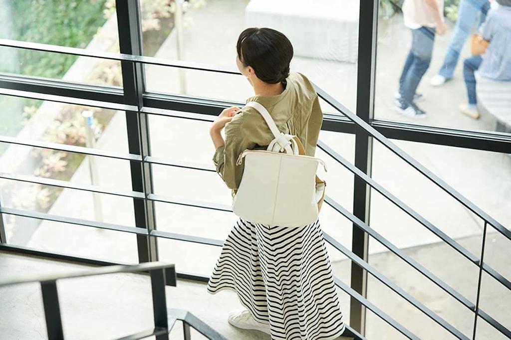 (Rena-Iris) Hergestellt in Japan, GENOVA Japanischer Rindsleder-Rucksack, schmal, ri-2643-wh