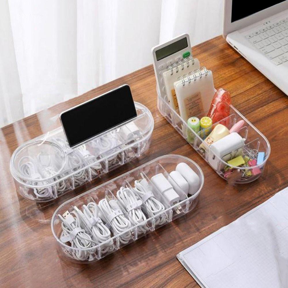 Plastic Data Cable Storage Box Transparent Large Capacity Data Cable Organizer Dust-proof with Cover Data Line Storage Container