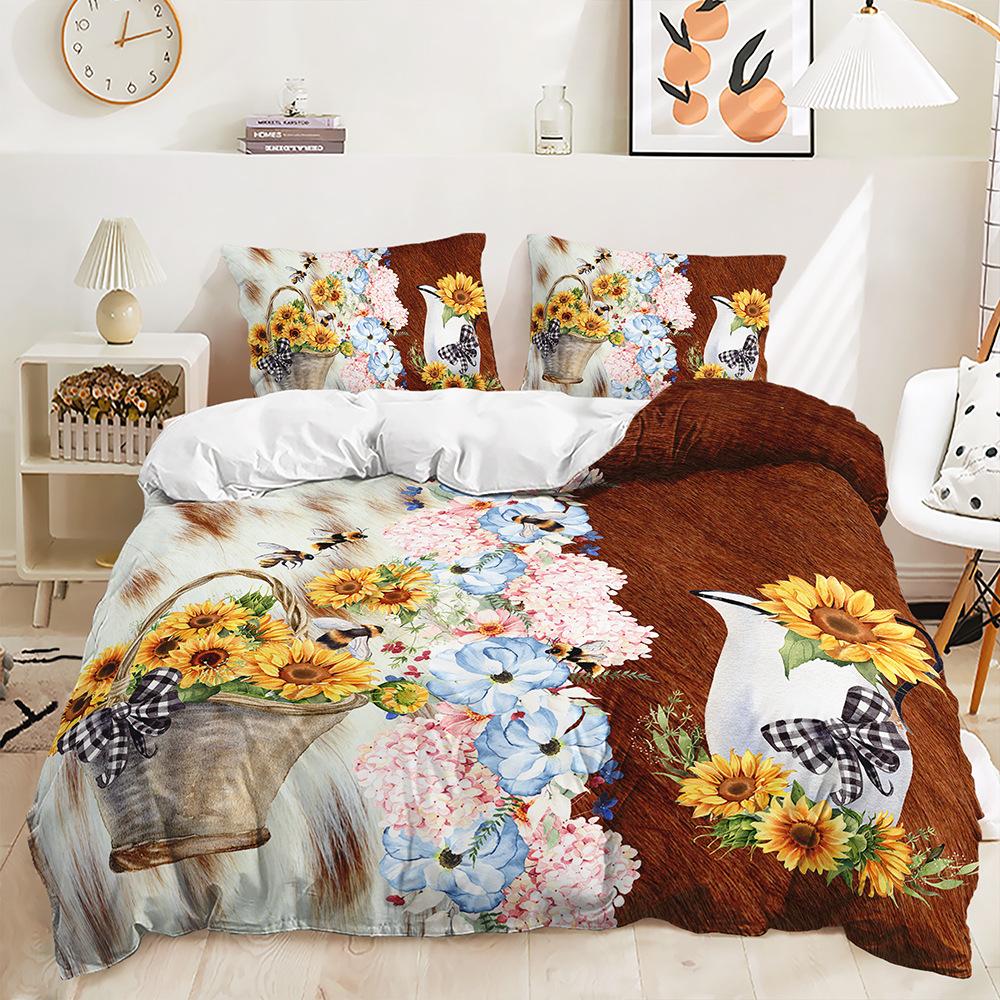 Three-Piece Cowhide Texture Fur 3D Quilt Cover Two-Piece Bedding Kit